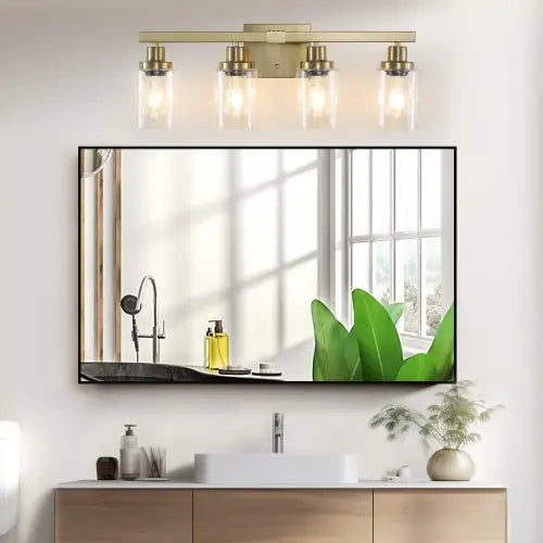 Gold 4 Lamp Vanity Light With Clear Glass Shade, Modern Iron Metal Bathroom Wall Fixture For Bathroom & Dresser - No Bulbs Unavailable Platform- Temu