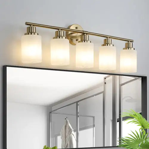 Luxury 5-Light Gold Bathroom Vanity Lamp – Modern Design with Frosted Glass Shades