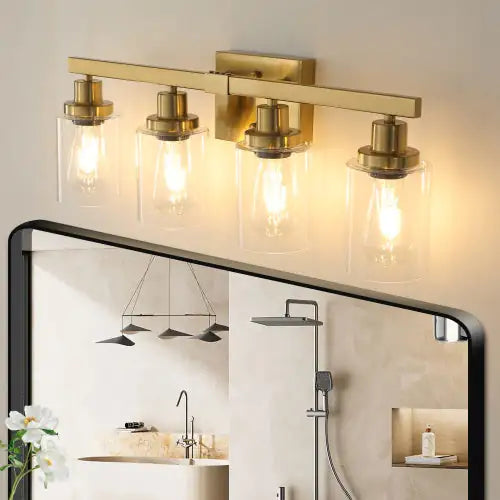 Gold 4 Lamp Vanity Light With Clear Glass Shade, Modern Iron Metal Bathroom Wall Fixture For Bathroom & Dresser - No Bulbs Unavailable Platform- Temu