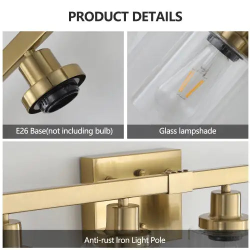 Gold 4 Lamp Vanity Light With Clear Glass Shade, Modern Iron Metal Bathroom Wall Fixture For Bathroom & Dresser - No Bulbs Unavailable Platform- Temu