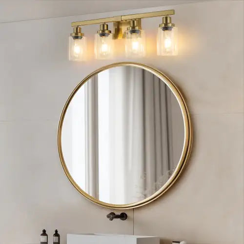 Gold 4 Lamp Vanity Light With Clear Glass Shade, Modern Iron Metal Bathroom Wall Fixture For Bathroom & Dresser - No Bulbs Unavailable Platform- Temu