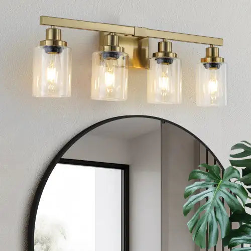 Gold 4 Lamp Vanity Light With Clear Glass Shade, Modern Iron Metal Bathroom Wall Fixture For Bathroom & Dresser - No Bulbs Unavailable Platform- Temu