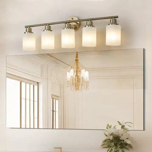 Luxury 5-Light Gold Bathroom Vanity Lamp – Modern Design with Frosted Glass Shades